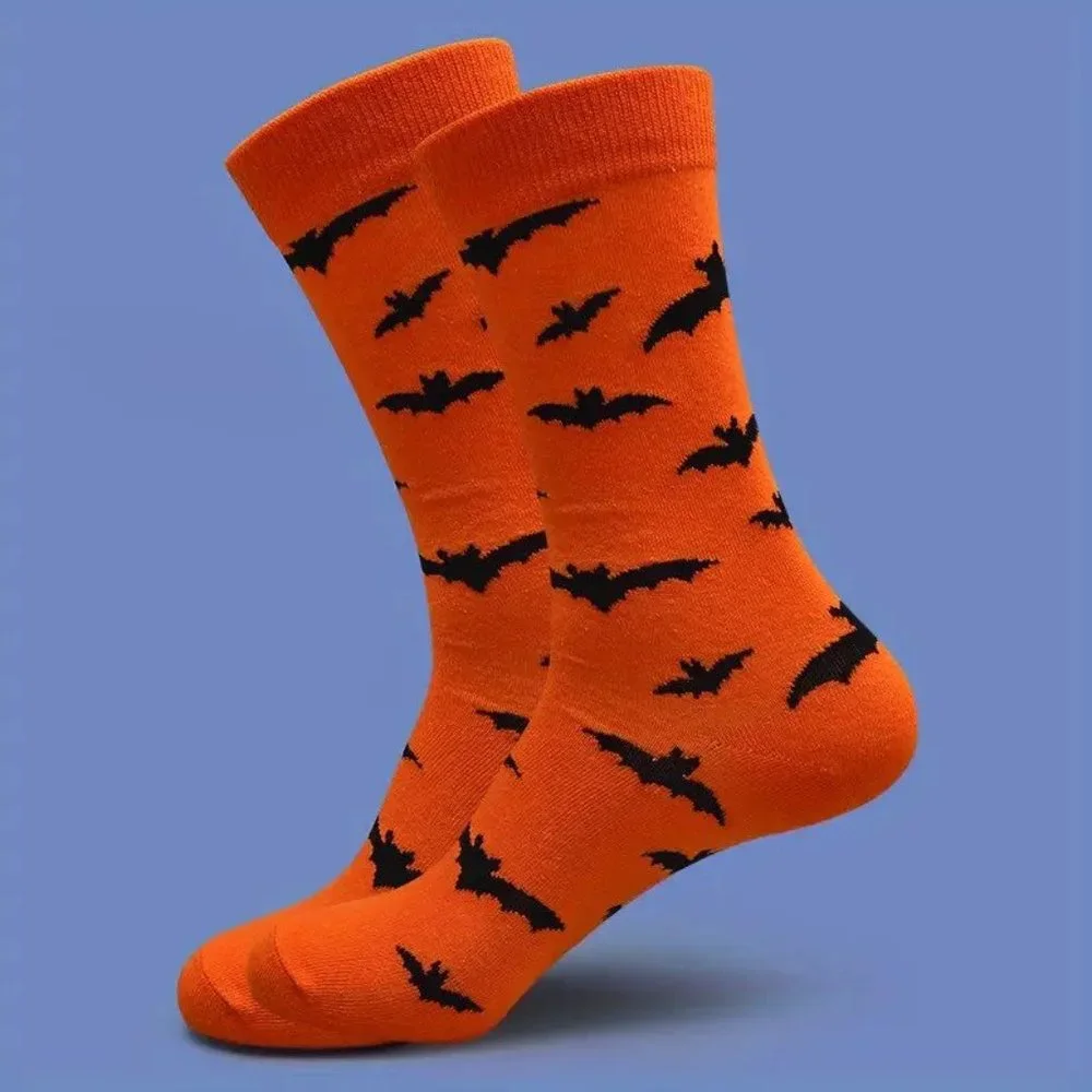 Bat Socks Orange Crew Length Unisex Halloween Goth